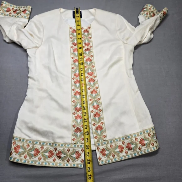 Doncaster Collection Linen Silk Suit Set‎ Colorful Embroidery Tunic Skirt Set - Picture 10 of 16